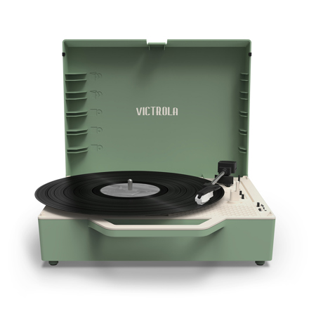 Victrola VSC-725SB Re-Spin Sustainable Three-Speed Suitcase Turntable, Bluetooth Basil Green